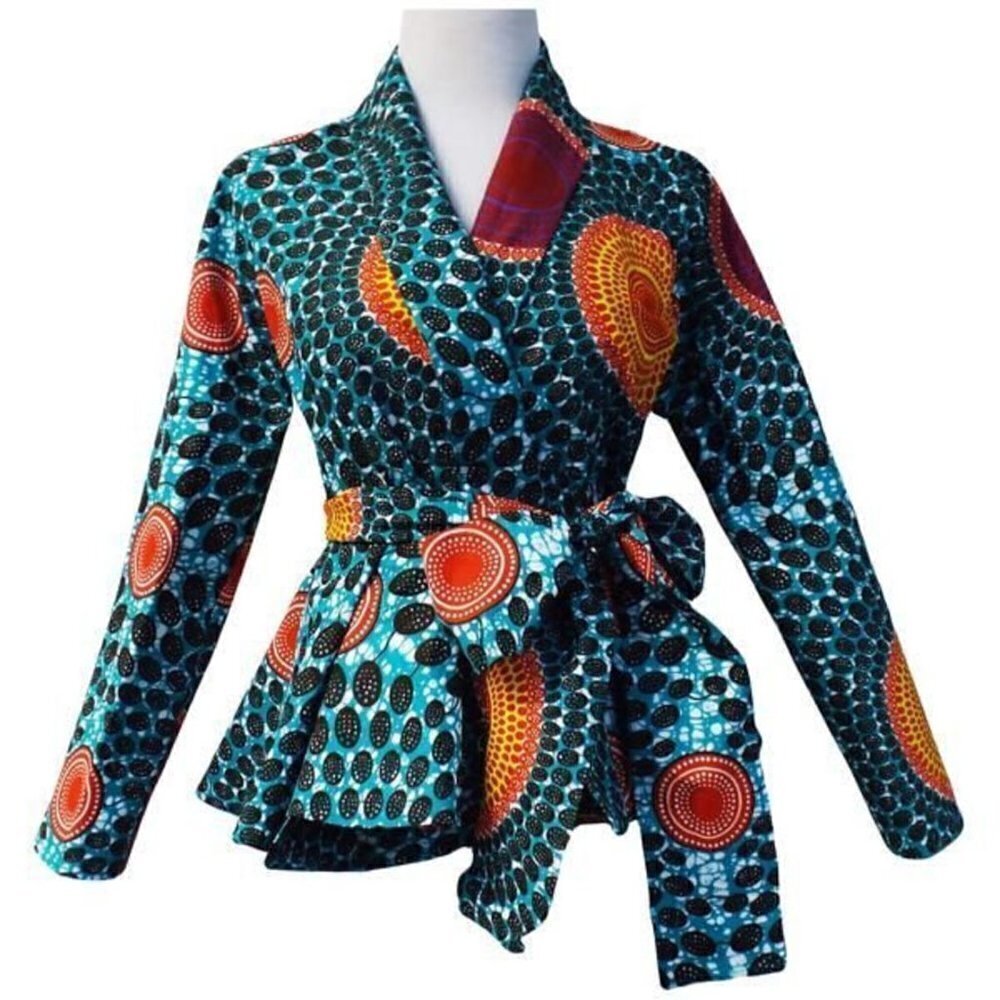 D'Iyanu Multicolor African Print Cotton Peplum Wrap Jacket